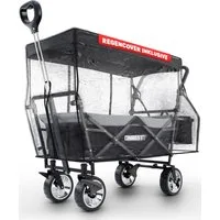 Onbest Bollerwagen faltbar mit Dach, inklusive Kühltasche, Regencover, Getränkehalter, Pop-Up Design