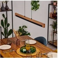 hofstein Hängeleuchte Hängelampe aus Metall/Holz/Kunststoff in Schwarz/Natur/Weiß, LED wechselbar, 3000 Kelvin, skandinavisches Design, Höhe max. 119cm, 24 W, 2800 Lumen, 3000 Kelvin