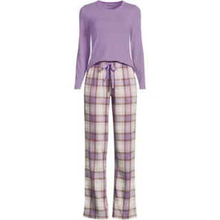 Pyjama-Set mit Flanellhose in Petite-Größe für Damen, Damen, size: petite, Elfenbein, Baumwolle/Baumwoll-Mischung/Viskose-Mischung, by Lands' End