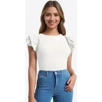 Imily Bela T-Shirt Damen Kurzarmshirt mit Rüschen (Packung, 1-tlg., 1per-Pack) elastisch