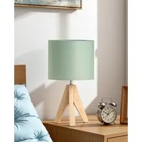 EDISHINE Nachttischlampe Vintage Tischlampe Holz mit Stoffschirm, inkl. Leuchtmittel, LED wechselbar, Warmweiß, Lampenschirm aus Leinen, für Deko, Schlafzimmer, Wohnzimmer