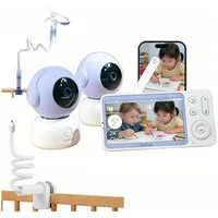 Boifun Video-Babyphone Babyphone 720P mit Kamera 5 Zoll Baby Monitor, mit Kamera und Audio WLAN, 3000-mAh-Akku, 1-tlg., unterstützt Temperaturüberwachung Schlaflied Wecker, Nachtsicht, Bidirektionales Interkom, Zwei-Wege-Audio VOX-Modus