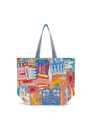 Shopper aus robustem Canvas mit Streifenmuster und Sardinenmotiven blau - Gr. - one size