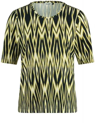 GERRY WEBER Collection - Nachhaltiges Halbarmshirt mit Ikat Print schwarz/gelb - Gr. - 42
