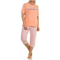Normann Pyjama Damen Capri-Schlafanzug mit 3/4-Hose + Frontprint