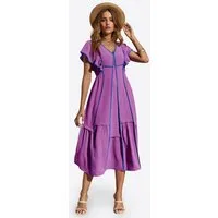 Imily Bela Maxikleid Damen Langkleid mit Rüschen im fließenden Stil (Packung, 1-tlg., 1per-Pack) kontrastfarben