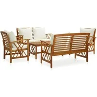 vidaXL Gartenlounge-Set 5-tlg. Garten-Lounge-Set mit Auflagen Massivholz, (1-tlg)