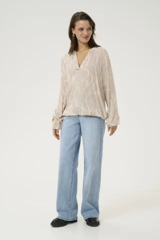Langarm-Bluse Regular fit Feather Gray,Chalk Print grey white