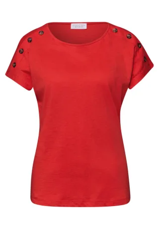 Street One - T-Shirt mit U-Boot-Ausschnitt und Knöpfen an der Schulter rot - Gr. - 36
