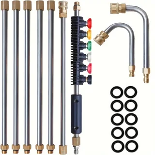 16PCS Stainless Steel High-Pressure Water Gun Set with Extended Rods 4000psi Quick Connect Versatile Cleaning Tool for C