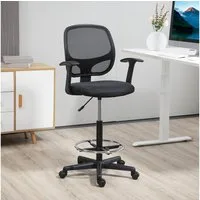 Vinsetto Schreibtischstuhl Bürostuhl Ergonomischer Zeichenstuhl mit verstellbarem Fußring (Höhenverstellbare Drehstuhl mit Rollen, 1 St), für Arbeitszimmer 64 x 57 x 110-132 cm