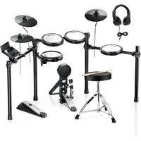 Donner E-Drum DED-100 Bluetooth 450 Sounds, 30 Drumkits Mesh-Fell, Hocker Kopfhörer,Set, Sitzhocker, Kopfhörer, Drumsticks, Bluetooth, 450 Sounds, über 30 Drum-Kits, zusammenklappbar