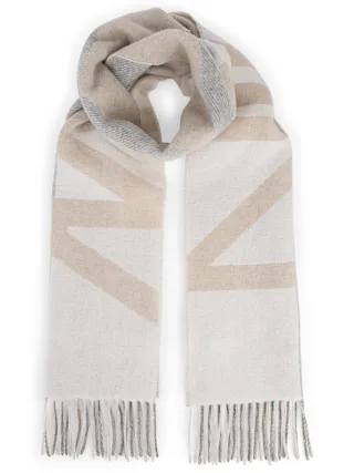 Marc Cain Collections - Schal aus Woll-Mix mit Logo-Print soft charcoal - Gr. - OS