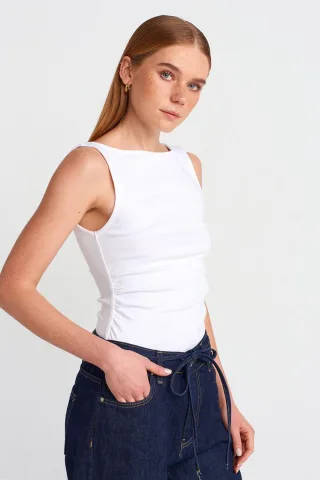 Ärmellose Boot-Ausschnitt-Jersey-Bluse