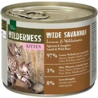 REAL NATURE WILDERNESS Nassfutter Katze, Kitten Wide Savannah, Lamm und Wildschwein 12x200 g