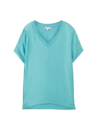 Tom Tailor - T-Shirt mit V-Ausschnitt blau - Gr. - XS