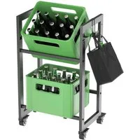 DanDiBo Standregal Getränkekistenregal 2 Kisten Gitter Haken Rollen Schmal Metall Schwarz
