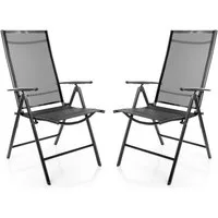 BigDean Gartenstuhl 2 Stück Balkonstühle dunkelgrau 120 kg belastbar 7-fach Verstellbar (Set, 2 St), Ergonomisches Design, Robustes Material, Atmungsaktives Gewebe