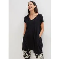 bonprix Longshirt A-Linie Passform, mit Eingrifftaschen, tiefer Rundhalsausschnitt