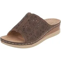 Ital-Design Damen Pantolette mit Lochprägung und Keilsohle Pantolette (91849296) Keilabsatz/Wedge Keilsandaletten in Braun