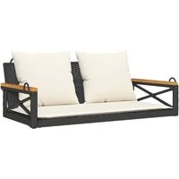 vidaXL Gartenbank Hängebank mit Kissen Schwarz 109x62x40 cm Poly Rattan (1-St)