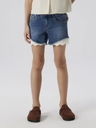 Name It Shorts "NKFSALLI SLIM DNM SHORTS" Bein mit offener Kante und eingesetztem Spitzendetail