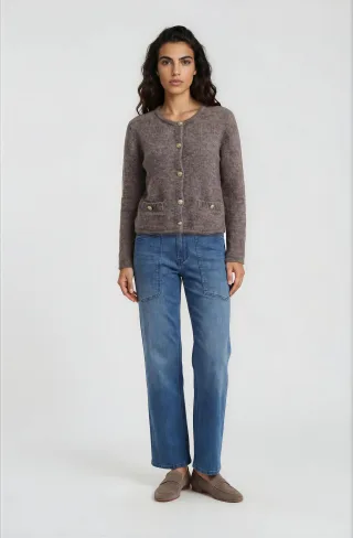 Milano Italy - round neck 1/1 sleeve front pocket taupe - Gr. - M
