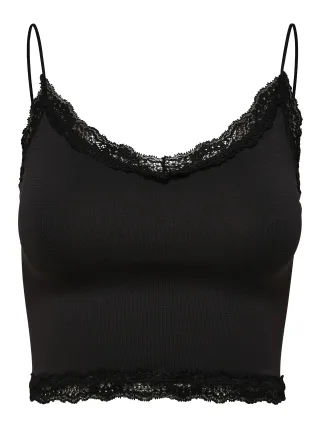 ONLY - ONLVICKY LACE SEAMLESS CROPPED TOP NOOS Black - Gr. - M