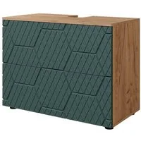 Vicco Waschbeckenunterschrank Irma, Goldkraft Eiche/Grün, 80 cm mit 2 Schubladen (1-St)