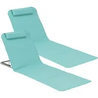 en.casa Gartenliege, 2er, »Donostia« 2er Set Stahlrahmen klappbar 143x48 cm Türkis
