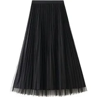 DEBAIJIA Plisseerock Damen Tüllrock Sommer Frauen Mesh Elegante Hohe Taille Midi