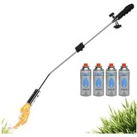 ZMC Flambierbrenner Amazon_Unkrautvernichter + 4 Stk. Gaskartuschen (18861), (Brenner Kohleanzünder Gasbrenner Unkrautvernichter Bunsenbrenner Lötbrenner Unkrautreiniger Lötlampe Unkrautreiniger, Unkrautreiniger), mit Piezo-Zündung Abflammgerät Flamm