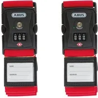 ABUS Koffergurt Kofferband-Schloss 620TSA/192 - USA Reise, Zahlencode, 2 Stk., Rot, Individuell einstellbarer dreistelliger Zahlencode, mit Adressetikett