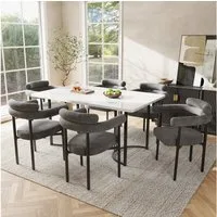 Flieks Esszimmerstuhl (Set, 6 St), 6er Set Polsterstühle Wohnzimmer Samt Küchenstühle Eisengestell
