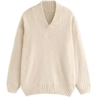 Next Strickpullover Flauschiges Teddy-Sweatshirt mit V-Ausschnitt (1-tlg)