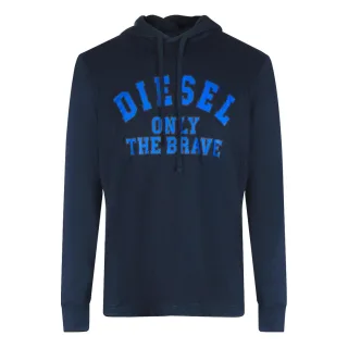 Diesel – T-Shirt mit Kapuze und Logo „Only The Brave“ in Marineblau