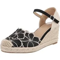 Ital-Design Beige Wedges mit Blumenstickerei – Sommerliche Eleganz Schnürpumps (89372897) Keilabsatz/Wedge Pumps in Schwarz