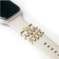 ARTVALL Smartwatch-Armband Apple Watch Charms Set 38/40/41mm & 42/44/45/49mm, Smartwatch Schmuck Blume Glitzer Gold