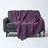 Plaid Tagesdecke Rajput, 100% Baumwolle, lila, 150 x 200 cm, Homescapes