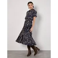 Apricot Midikleid Midikleid mit verstreutem Karohemd (mit Bindeband) mit Bindegürtel