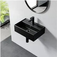 HOROW Waschbecken Keramik Aufsatzwaschbecken Hängewaschbecken 50cm 60cm 75cm (Badezimmer Waschtisch, mit Hahnloch und Überlauf - Weiß/Schwarz)