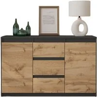 Furnica Kommode Sideboard 3 Schubladen und 2 Türen - Anthrazit Grau H75cm B120cm T35cm