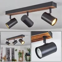 hofstein Deckenleuchte Deckenlampe aus Metall/Holz in Schwarz/Dunkelbraun, ohne Leuchtmittel, Leuchte im modernen Boho-Design mit verstellbaren Schirmen, 3 x GU10