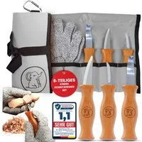 Eli Taschenmesser Schnitzmesser Kinder - Kindermesser - Schnitzset - Kindertaschenmesser, (Schnitzwerkzeug - Outdoor Messer, 5 St., Kinderschnitzmesser - Griffe aus Buchenholz), inkl. schnittfeste Handschuhe - Beidhändig - rostfreier Stahl