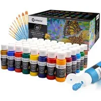 Artecho Acrylfarbe Künstler Set – 18/ 24/ 48 x 59ml Wasserfest Acrylfarben mit 10 Pinseln, Für Papier, Leinwand, Karton, Holz, Stoff, Glas, Stein, Ton uvm.
