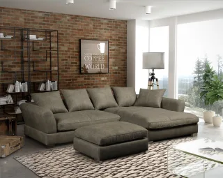 Ecksofa Sofa TIZIAN inkl. Hocker in Stoff Preston Hellbraun Ottomane Rechts