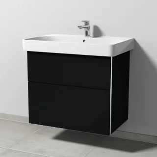 Sanipa 3way Waschtischunterbau zu Geberit Smyle Square Waschtisch mit 2 Auszügen, Schwarz-Matt BS67208