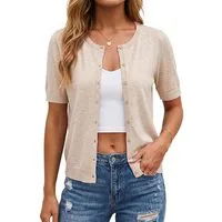 Arach&Cloz Cardigan Damen Sommer Kurzarm-Cardigan mit Rundhals (1-tlg) aus weichem Woll-Mix, mit Knopfverschluss, ideal für Sommer & Büro