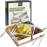 Moritz & Moritz Servierplatte Weiße Dipschalen Set mit Brett Holz Lavender, Keramik, (Set, 11-tlg., 11- teiliges Set), Hochwertiges Keramik