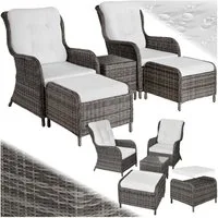 tectake Sitzgruppe Aluminium Rattan Gartenlounge für 2 bis 4 Personen, kein Aufbau, (Loungeset Benissa, 5-tlg., für Außen in Grau), wetterfest und UV-beständig, gepolstert, mit Sicherheitsglasplatte